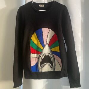 Saint Laurent Paris Shark Sweet Dreams Black Wool Knitted Sweater Size M
